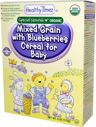 Healthy Times, Organic Cereal for Baby, Mixed Grain with Blueberries, 6 oz (170 g) ,صحة الطفل، تغذية الطفل، حبوب الأطفال، أطفال الأطعمة