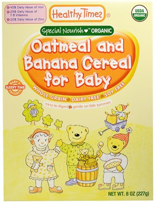 Healthy Times, Organic Cereal for Baby, Oatmeal and Banana, 8 oz (227 g) ,صحة الطفل، تغذية الطفل، حبوب الأطفال، أطفال الأطعمة