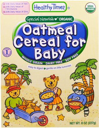 Healthy Times, Organic Cereal for Baby, Oatmeal, 8 oz (227 g) ,صحة الطفل، تغذية الطفل، حبوب الأطفال، أطفال الأطعمة