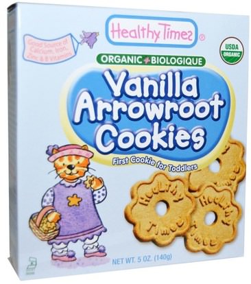 Healthy Times, Organic Arrowroot Cookies, Vanilla 5 oz (140 g) ,صحة الطفل، تغذية الطفل، الطفل وجبات خفيفة والأصبع الأطعمة، التسنين البسكويت الكوكيز