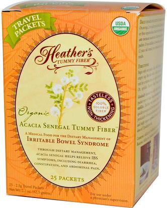 Heathers Tummy Care, Organic Acacia Senegal Tummy Fiber, 25 Travel Packets, 2.5 g Each ,المكملات الغذائية، الألياف، الألياف السنط