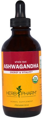 Herb Pharm, Ashwagandha, 4 fl oz (120 ml) ,الأعشاب، أشواغاندا ويثانيا سومنيفيرا، أدابتوجين