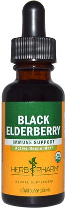 Herb Pharm, Black Elderberry, Immune Support, 1 fl oz (30 ml) ,الصحة، الإنفلونزا الباردة والفيروسية، إلديربيري (سامبوكوس)