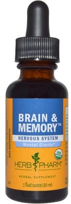 Herb Pharm, Brain & Memory, Nervous System, 1 fl oz (30 ml) ,الصحة، اضطراب نقص الانتباه، إضافة، أدهد، الدماغ، الذاكرة