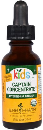 Herb Pharm, Kids Captain Concentrate, Alcohol Free, 1 fl oz (30 ml) ,صحة الأطفال، العلاجات العشبية للأطفال