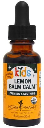 Herb Pharm, Kids Organic Lemon Balm Calm, Alcohol Free, 1 fl oz (30 ml) ,الأعشاب، بلسم الليمون ميليسا، الأطفال العلاجات العشبية