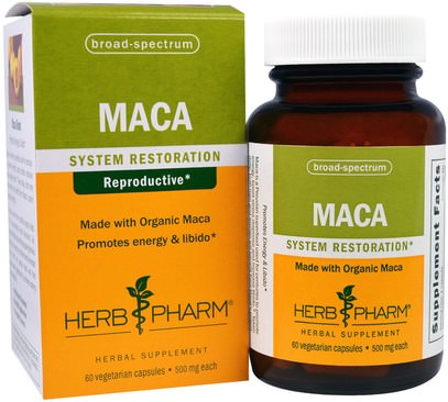 Herb Pharm, Maca, 500 mg, 60 Veggie Caps ,الصحة، الرجال، الببغاء، المكملات الغذائية، أدابتوغين