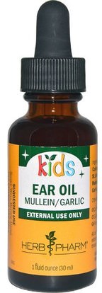 Herb Pharm, Mullein/Garlic Kids Ear Oil, 1 fl oz (30 ml) ,الصحة، الأذن السمع والطنين، الأذن و السمع المنتجات، قطرات الأذن، صحة الأطفال، الأطفال العلاجات العشبية