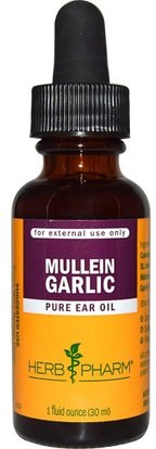 Herb Pharm, Mullein Garlic, Pure Ear Oil, 1 fl oz (30 ml) ,المكملات الغذائية، المضادات الحيوية، الثوم