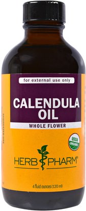 Herb Pharm, Organic Calendula Oil, 4 fl oz (120 ml) ,الجمال، العناية بالوجه، شمس حماية الشمس، كاليندولا