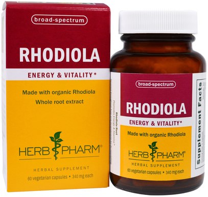 Herb Pharm, Rhodiola, 340 mg, 60 Veggie Caps ,الأعشاب، روديولا الوردية، أدابتوجين
