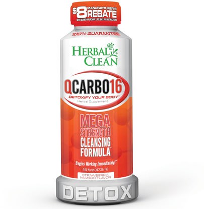 Herbal Clean, QCarbo16, Strawberry-Mango Flavor, 16 fl oz (473 ml) ,الصحة، السموم