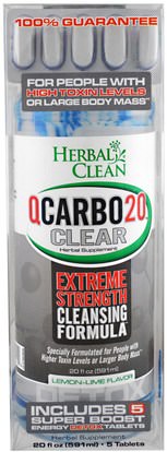 Herbal Clean, QCarbo20 Clear, Lemon-Lime Flavor, 5 Tablets, 20 fl oz (591 ml) ,الصحة، السموم