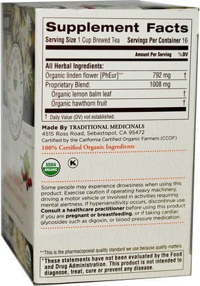 Herb-sa Traditional Medicinals, Herbal Teas, Organic Linden Flower, Naturally Caffeine Free, 16 Tea Bags, 1.02 oz (28.8 g)