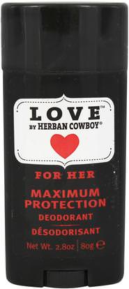Herban Cowboy, For Her, Maximum Protection Deodorant, 2.8 oz (80 g) ,حمام، الجمال، مزيل العرق المرأة