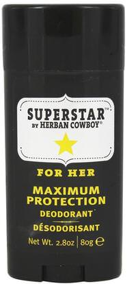 Herban Cowboy, Maximum Protection Deodorant, For Her, Superstar, 2.8 oz (80 g) ,حمام، الجمال، مزيل العرق المرأة