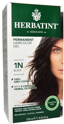 Herbatint, Permanent Haircolor Gel, 1N, Black, 4.56 fl oz (135 ml) ,حمام، الجمال، الشعر، فروة الرأس، لون الشعر