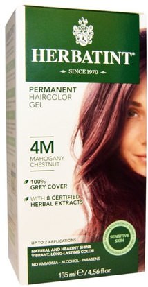 Herbatint, Permanent Haircolor Gel, 4M, Mahogany Chestnut, 4.56 fl oz (135 ml) ,حمام، الجمال، الشعر، فروة الرأس، لون الشعر، هيرباتينت الماهوجني