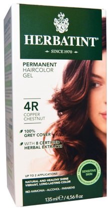 Herbatint, Permanent Haircolor Gel, 4R, Copper Chestnut, 4.56 fl oz (135 ml) ,Herb-sa