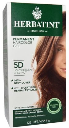 Herbatint, Permanent Haircolor Gel, 5D, Light Golden Chestnut, 4.56 fl oz (135 ml) ,Herb-sa