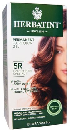 Herbatint, Permanent Haircolor Gel, 5R Light Copper Chestnut, 4.56 fl oz (135 ml) ,حمام، الجمال، الشعر، فروة الرأس، لون الشعر