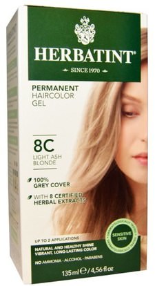 Herbatint, Permanent Haircolor Gel, 8C, Light Ash Blonde, 4.56 fl oz (135 ml) ,حمام، الجمال، الشعر، فروة الرأس، لون الشعر، هيرباتينت الرماد