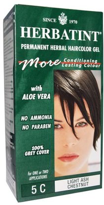Herbatint, Permanent Herbal Haircolor Gel, 5C, Light Ash Chestnut, 4.56 fl oz (135 ml) ,حمام، الجمال، الشعر، فروة الرأس، لون الشعر، هيرباتينت الرماد