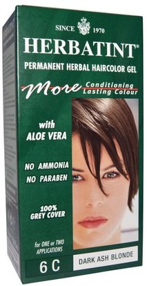 Herbatint, Permanent Herbal Haircolor Gel, 6C, Dark Ash Blonde, 4.56 fl oz (135 ml) ,حمام، الجمال، الشعر، فروة الرأس، لون الشعر، هيرباتينت الرماد