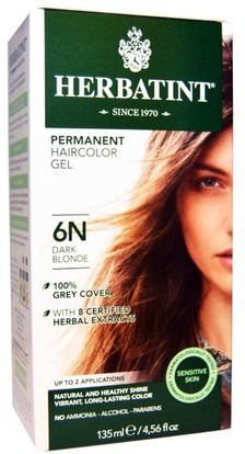 Herbatint, Permanent Herbal Haircolor Gel, 6N, Dark Blonde, 4.56 fl oz (135 ml) ,Herb-sa
