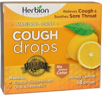 Herbion, Natural Care, Cough Drops, Honey Lemon, 18 Drops ,والصحة، والرئة والقصبات الهوائية، والسعال قطرات