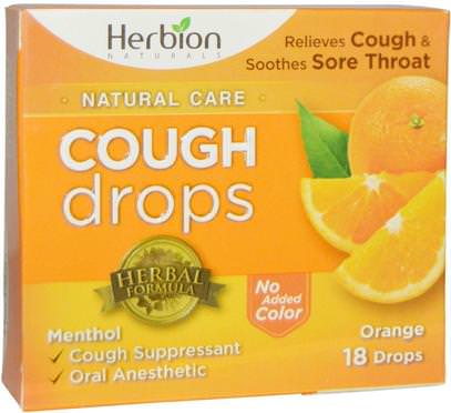 Herbion, Natural Care, Cough Drops, Orange, 18 Drops ,والصحة، والرئة والقصبات الهوائية، والسعال قطرات