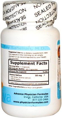 الأعشاب، أفينا ساتيفا (الشوفان البري) Advance Physician Formulas, Inc., Avena Sativa, 60 Capsules