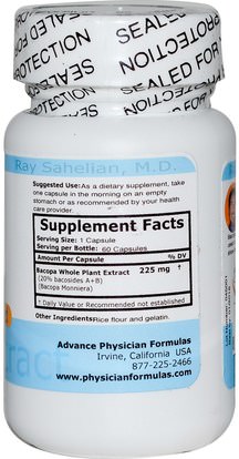 الأعشاب، باكوبا (براهمي) Advance Physician Formulas, Inc., Bacopa Extract, 225 mg, 60 Capsules