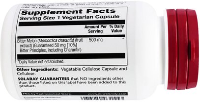 الأعشاب، البطيخ المر Solaray, Bitter Melon Extract, 500 mg, 30 Veggie Caps