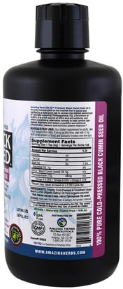 الأعشاب، البذور السوداء Amazing Herbs, Black Seed, 100% Pure Cold-Pressed Black Cumin Seed Oil, 32 fl oz (946 ml)