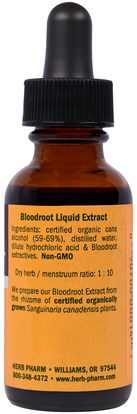 الأعشاب، بلودروت Herb Pharm, Whole Rhizome Bloodroot, 1 fl oz (30 ml)
