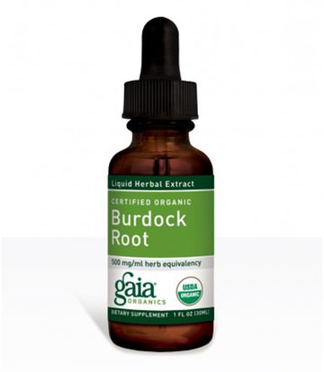 الأعشاب، الجذر الأرقطيون Gaia Herbs, Certified Organic Burdock Root, 1 fl oz (30 ml)
