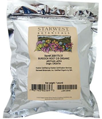 الأعشاب، الجذر الأرقطيون Starwest Botanicals, Organic Burdock Root C/S, 1 lb (453.6 g)