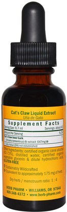 الأعشاب، القطط، مخلب، (وا، دي، غاتو) Herb Pharm, Cats Claw, 1 fl oz (30 ml)
