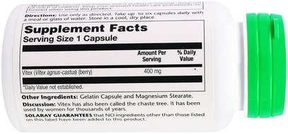 الأعشاب، التوت العفريت Solaray, Vitex, 400 mg, 100 Easy-To-Swallow Capsules