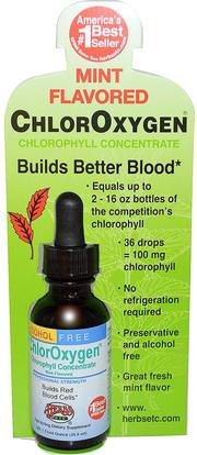 Herbs Etc., ChlorOxygen, Chlorophyll Concentrate, Alcohol Free, Mint Flavored, 1 fl oz (29.5 ml) ,المكملات الغذائية، الكلوروفيل، الصحة