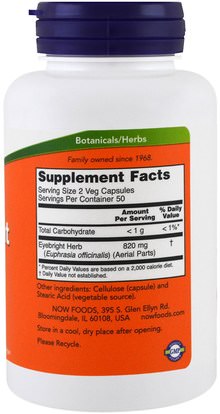 الأعشاب، ييبرايت Now Foods, Eyebright Herb, 410 mg, 100 Veggie Caps