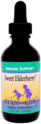 Herbs for Kids, Immune Support, Sweet Elderberry, 2 fl oz (59 ml) ,والصحة، والانفلونزا الباردة والفيروسية، ونظام المناعة، وصحة الأطفال، وملاحق الأطفال