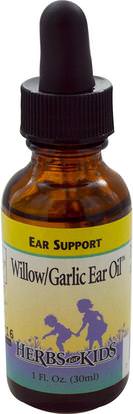 Herbs for Kids, Willow/Garlic Ear Oil, Alcohol-Free, 1 fl oz (30 ml) ,الصحة، الأذن السمع وطنين الأذن، السمع المنتجات، صحة الأطفال، الأطفال العلاجات العشبية