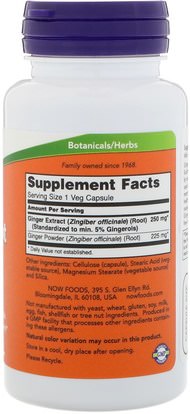 الأعشاب، جذر الزنجبيل، الهضم، المعدة Now Foods, Ginger Root Extract, 250 mg, 90 Veg Capsules