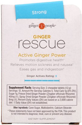 الأعشاب، جذر الزنجبيل، الهضم، المعدة The Ginger People, Ginger Rescue, Chewable Ginger Tablets, Strong, 24 Tablets (15.6 g)