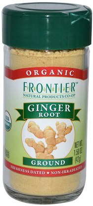 الأعشاب، جذر الزنجبيل، الزنجبيل التوابل، الغذاء، التوابل و التوابل Frontier Natural Products, Organic Ginger Root, Ground, 1.50 oz (42 g)