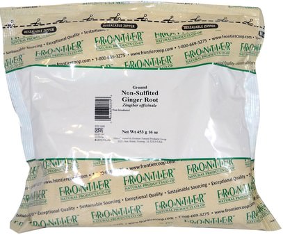 الأعشاب، جذر الزنجبيل، الزنجبيل التوابل Frontier Natural Products, Ground Non-Sulfited Ginger Root, 16 oz (453 g)