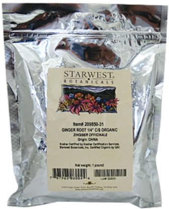 الأعشاب، جذر الزنجبيل، الزنجبيل التوابل Starwest Botanicals, Ginger Root 1/4 C/S, Organic, 1 lb (453.6 g)