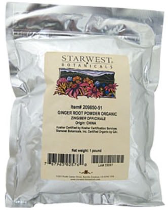 الأعشاب، جذر الزنجبيل، الزنجبيل التوابل Starwest Botanicals, Ginger Root Powder, Organic, 1 lb (453.6 g)